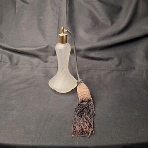 Antique 1920's Frosted Art Deco Glass Perfume Atomizer Bottle with Tassel